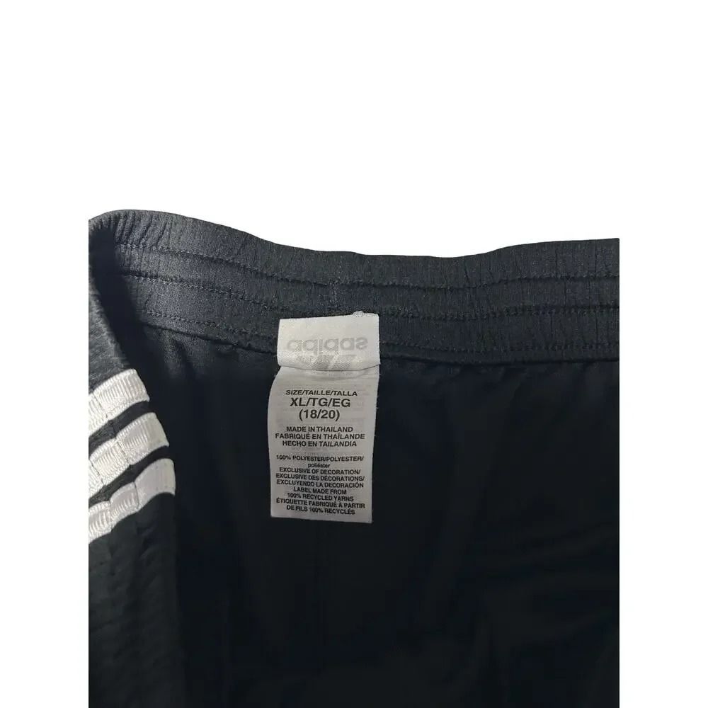 Adidas Kids XL 18-20 Black Athletic Shorts 3 Stripe Soccer Drawstring Logo Youth